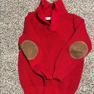 Kids Red Knit Sweater with Brown Elbow Patches